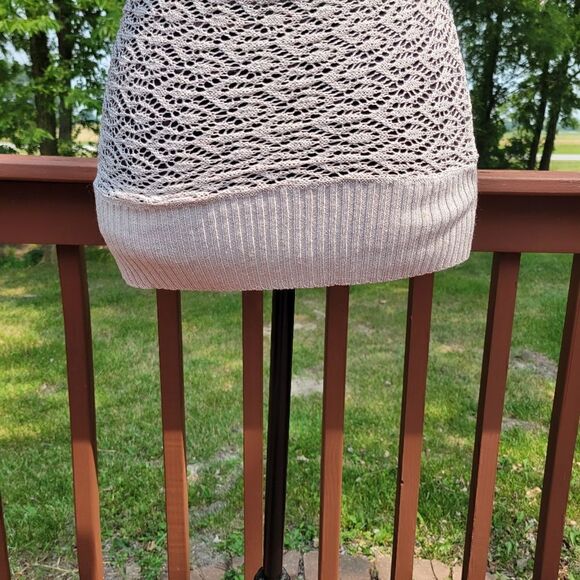 Candies Ladies Top Crochet Knit 1/2 sleeve V-Neck Pullover Cream Large - Picture 9 of 13